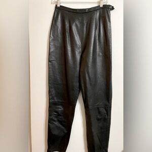 Oscar de la Renta Black Leather Pants, Size 8